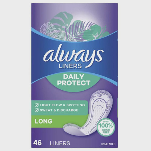 Always Daily Protect Pantyliners, Long Absorbency, Unscented – 46 Count