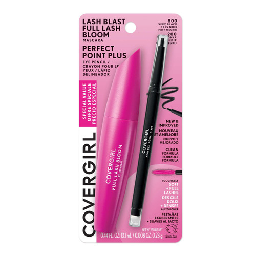 Covergirl Lash Blast Full Lash Bloom Mascara, Very Black & Perfect Point Plus Eyeliner Pencil, Black Onyx (Pack of 1)