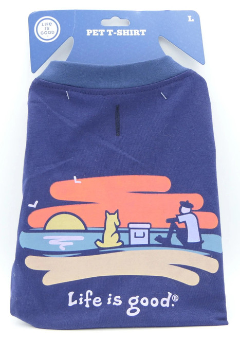 Life Is Good Dog Pet T-Shirt Navy Sunset Size L, LG1261