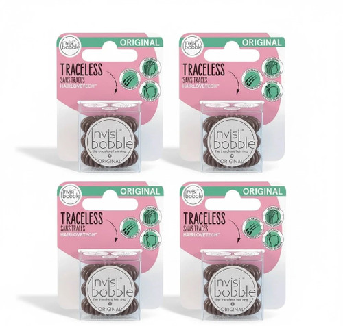 Invisibobble Original Traceless Hair Ring – Pretzel Brown (4-Pack Bundle)