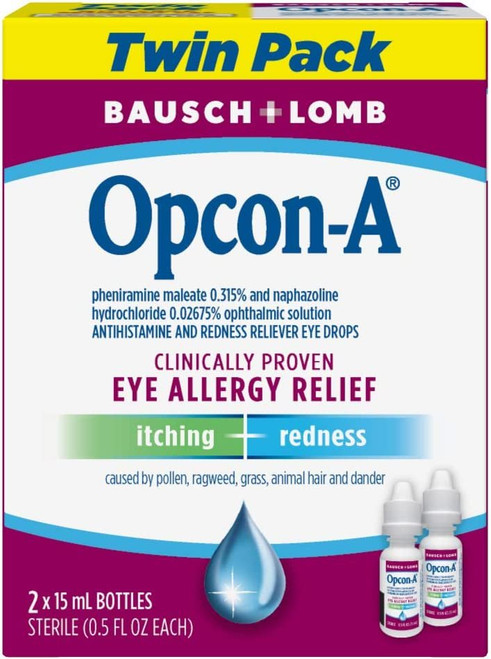 Allergy Eye Drops by Bausch & Lomb, for Itch & Redness Relief, 15 mL (Pack of 2), Packaging May Vary