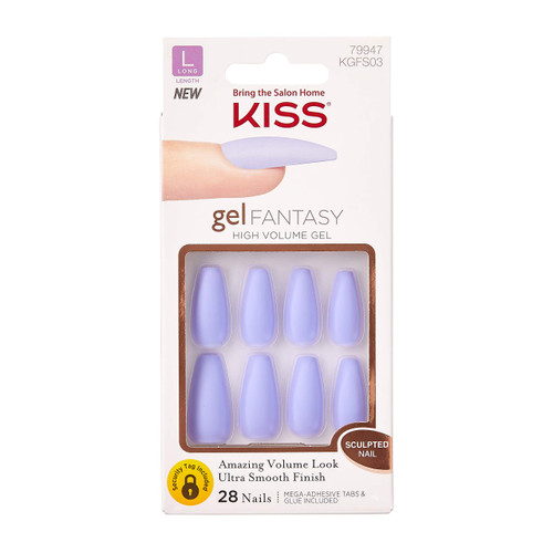 KISS Gel Fantasy Ready-to-Wear Press-On Sculpted Gel Nails, “Night After”, Long, Purple, High Arch Nail Kit with Pink Nail Glue, Manicure Stick, Mini Nail File, and 28 Fake Nails