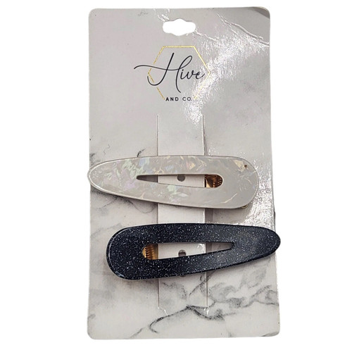 Hive & Co Barrettes Tension Womens Hair Clips Black & Pearl