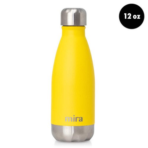 MIRA 12 oz Insulated Water Bottle - Slim Stainless Steel Cola Shape Thermo - Double Wall Hot & Cold Flask (24Hr Cold/12Hr Hot) - Lemon Yellow