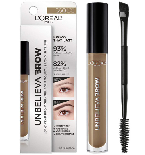 L'Oreal Paris Unbelieva-Brow Longwear Waterproof Tinted Brow Gel, Smudge-resistant, Transfer- Proof, Quick Drying, Easy and quick application with precise brush, Blonde, 0.15 fl. oz.