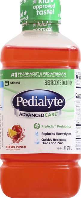 Pedialyte AdvancedCare Electrolyte Solution, 1 Liter, with PreActiv Prebiotics, Hydration Drink, Cherry Punch