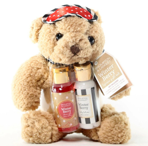 Brompton & Langley 3 piece Gift 7" Teddy Bear Winter Berry Lotion & Shower Gel