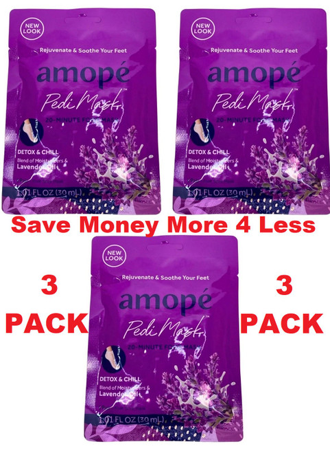Amopé PediMask 20-Minute Foot Mask, Detox & Chill Lavender Oil (3-Pack Bundle)
