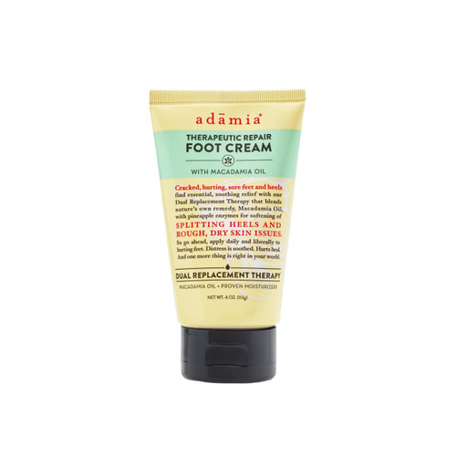 Adamia Therapeutic Repair Foot Cream with Pure Macadamia Oil, 4 Ounce Tube - Fragrance Free, Paraben Free, Non GMO