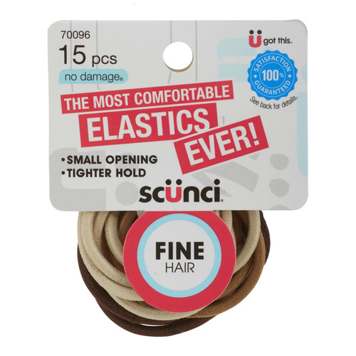 Scunci No-Damage Fine Hair Elastics, Brown/Blonde 15-Count