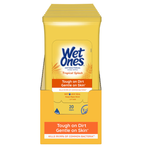 (Pack of 10) Wet Ones Antibacterial Hand Wipe, Travel Packs- Tropical Splash Scent, 20 Count