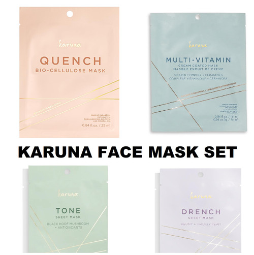 Karuna Face Mask Set 4-Pack Quench Multi-Vitamin Tone Drench Sheet Masks