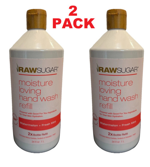 Raw Sugar Moisture Loving Hand Wash Refill Watermelon + Fresh Mint 34oz 2 Pack