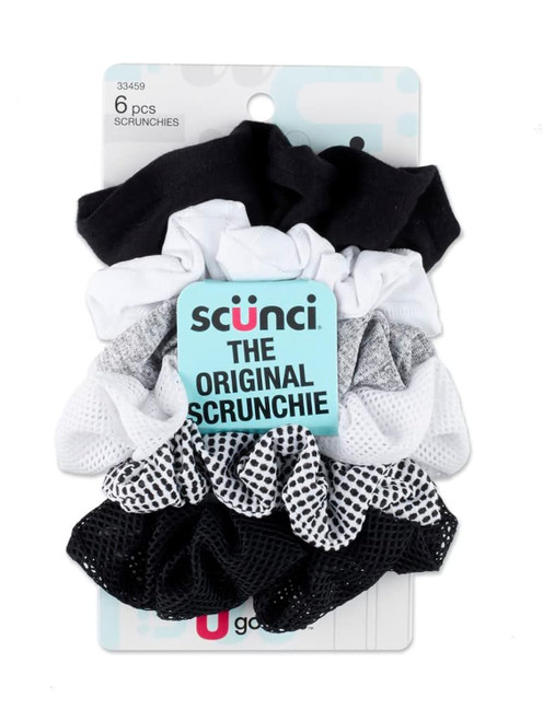 scunci, 6 pcs scrunchies, Black, Gray, White, 33459