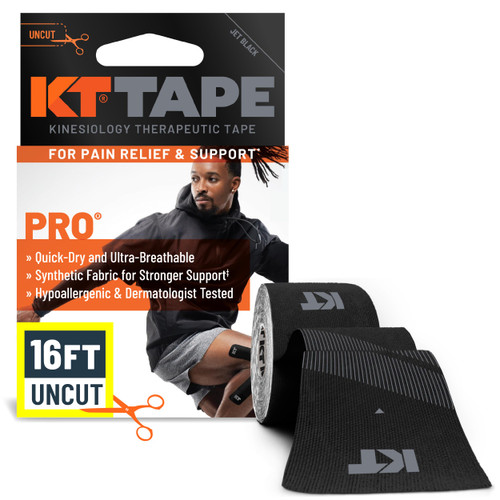 KT Tape, Pro Synthetic Kinesiology Athletic Tape, 16’ Uncut Roll, Jet Black