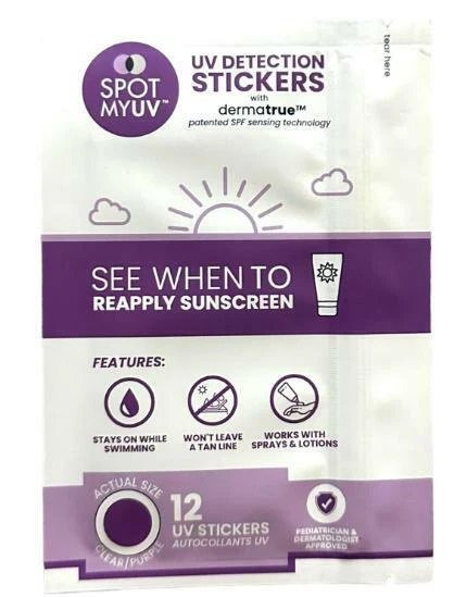 SpotMyUV UV Detection Stickers Sunscreen Indicator 12 Count Clear Purple New