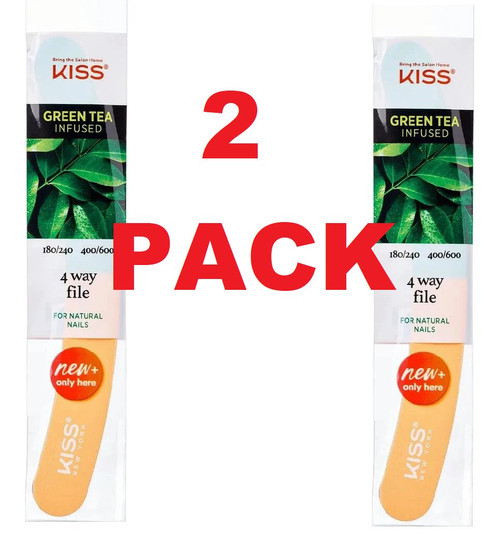 Lot of 2 Kiss Green Tea Infused 4-Way Nail Files 180/240 400/600 Grit Buffers