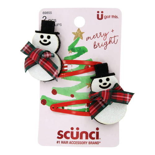 Scunci U Got This Merry + Bright Snowmen Hair Snap Clips, 2-Pieces