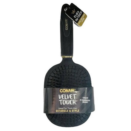 Conair Velvet Touch Detangle & Tangle Paddle Hair Brush- Black