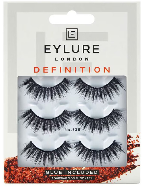 Eylure London Definition No. 126 False Eyelashes Multipack - 3 Pairs with Glue