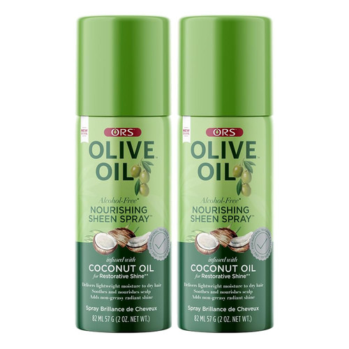 ORS Olive Oil Nourishing Sheen Spray with Coconut Oil for Restorative Shine 2 Ounces - Travel Size (Pack of 2)