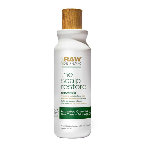 Raw Sugar, Shampoo Scalp Restore Activated Charcoal Tea Tree Moringa Oil, 18 Fl Oz