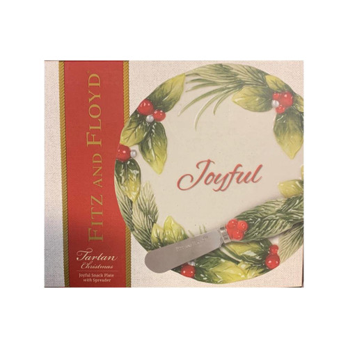 Fitz & Floyd Tartan Christmas Joyful Snack Plate with Spreader Fitz & Floyd Tartan Christmas Joyful Snack Plate with Spreader