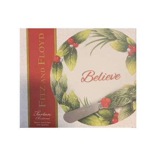 Fitz & Floyd Tartan Christmas Believe Snack Plate with Spreader Fitz & Floyd Tartan Christmas Believe Snack Plate with Spreader