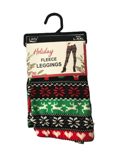 Lildy Holiday Fleece Leggings Size L-XXL Xmas Reindeer Snow Pattern - Name  Brand Overstock