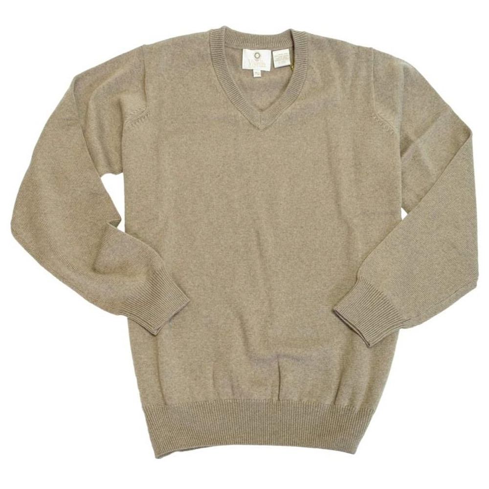 Merino Wool V-Neck Sweater in Mushroom by Viyella - Hansen's Clothing