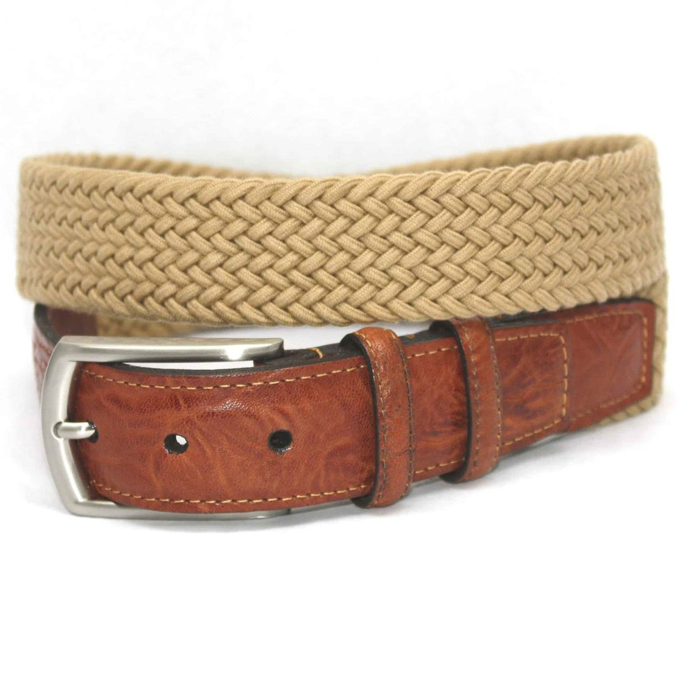 Italian Woven Cotton Elastic Belt in Camel by Torino Leather Co