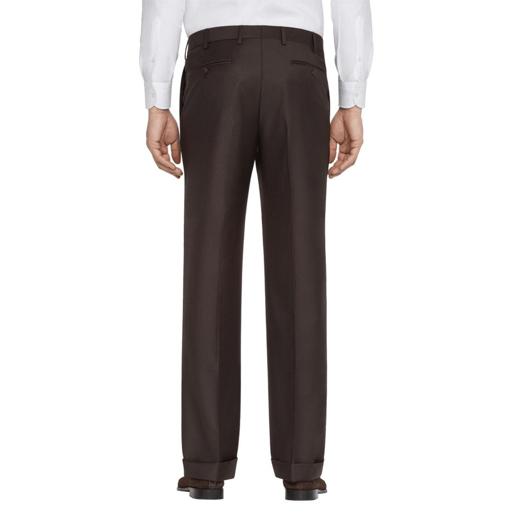 Todd' Flat Front Luxury 120's Wool Serge Pant in Chocolate Brown