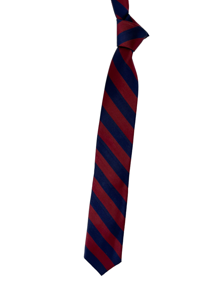 Maroon and Navy Bar Stripe Woven Silk Tie by Robert Talbott