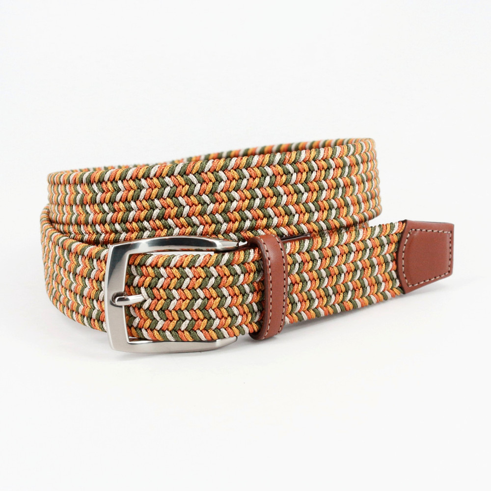 Italian Braided Elastic Rayon Stretch Belt in Loden, Gold and Sand by  Torino Leather Co. - Hansen's Clothing