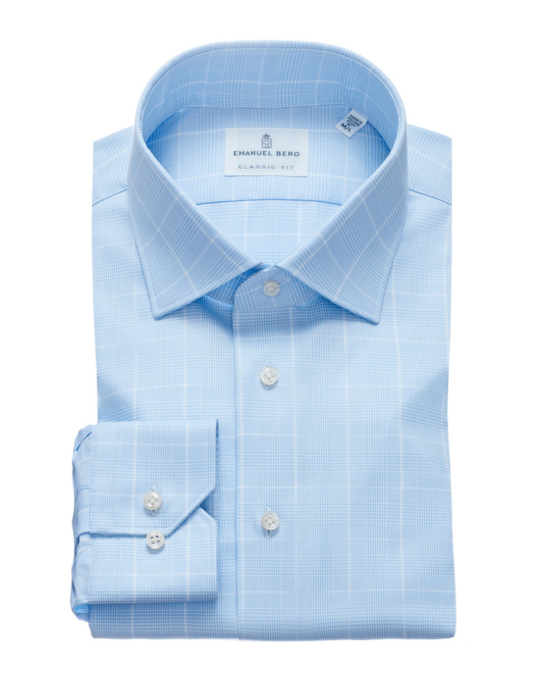 Fine Twill Classic Fit Dress Shirt with Spread Collar in Blue Check by ...