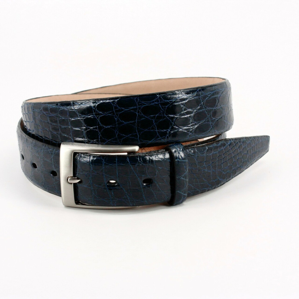 Glazed South American Caiman Belt in Navy by Torino Leather Co ...