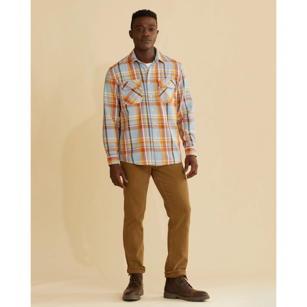 Beach Shack Shirt in Light Blue, Rust and Gold Plaid by Pendleton