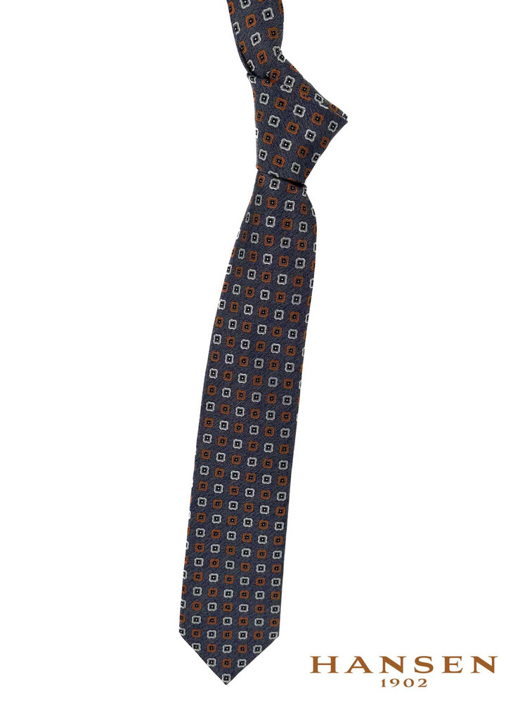 Luxury Blue and Orange Medallion Woven Silk Tie by Hansen 1902