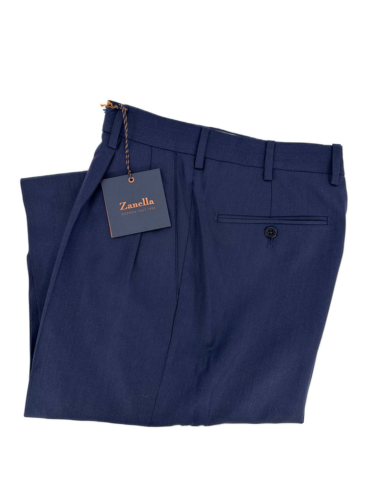 Bennett Double Reverse Pleat Luxury 120's Wool Serge Pant in Medium Blue by Zanella