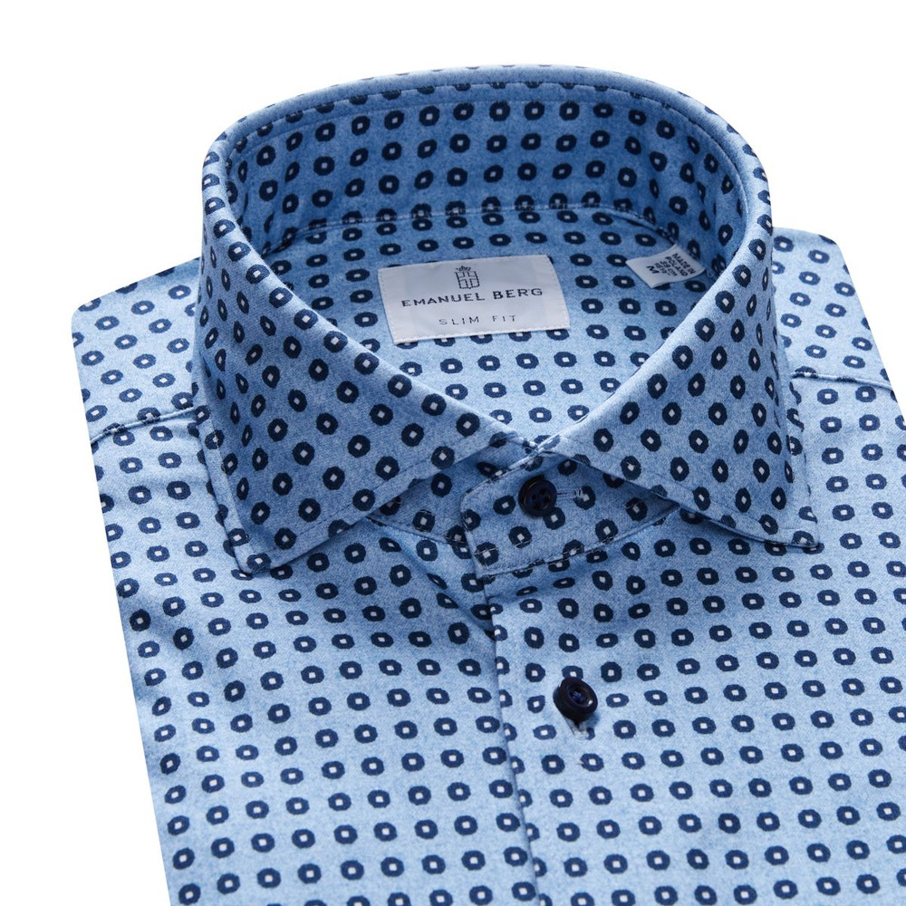 4Flex Jersey Cotton Modern Fit Stretch Knit Shirt with Spread Collar in Medium Blue by Emanuel Berg.