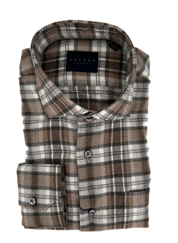 Ultimate Flannel Herringbone Twill Sport Shirt in Fog by Calder