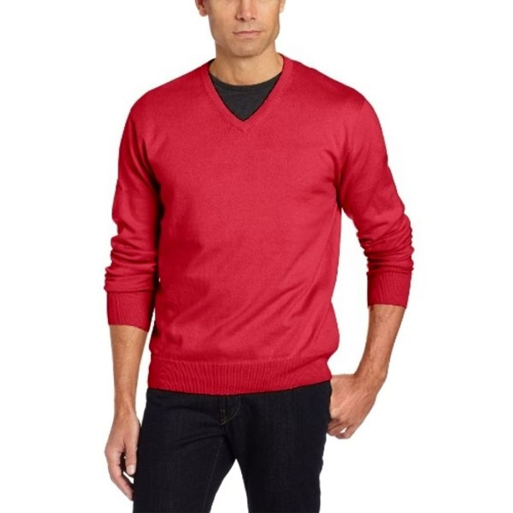 Cotton and Cashmere High V-Neck Sweater in Cherry by Pendleton