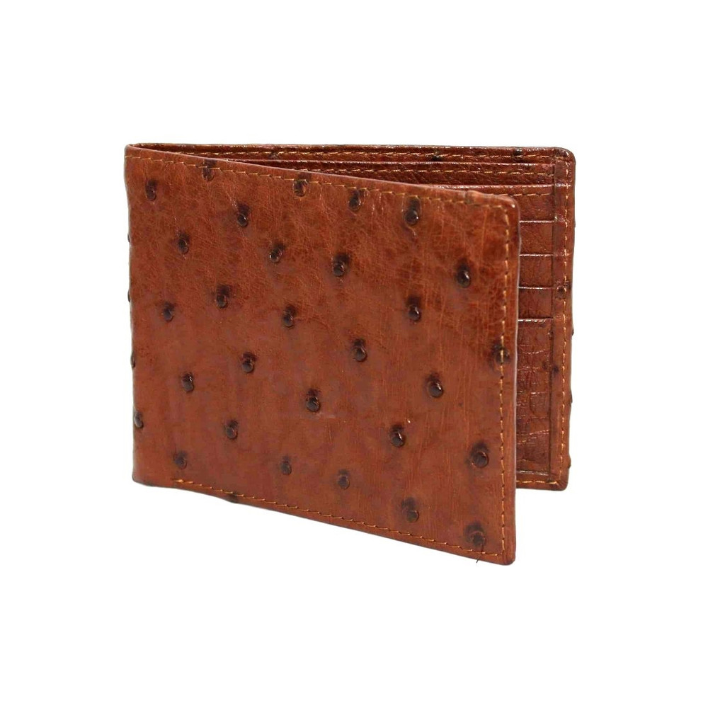 Genuine Ostrich Billfold Wallet in Saddle by Torino Leather Co