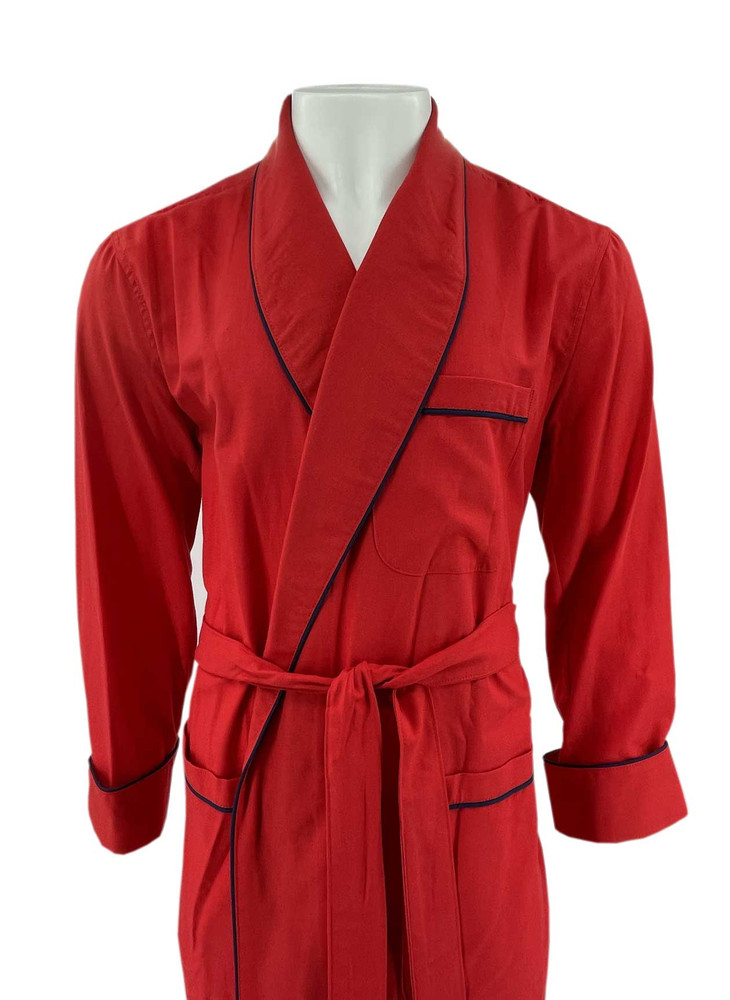 Gentleman's Genuine Cotton and Wool Blend Robe in Solid Red with Navy Piping by Viyella