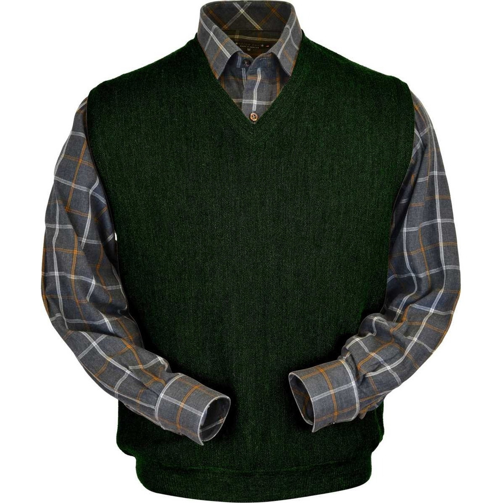 Baby Alpaca Link Stitch Sweater Vest in Dark Green Heather by Peru