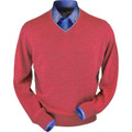 Royal Alpaca V-Neck Sweater in Red Coral Heather by Peru Unlimited