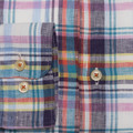 Navy Multi Check Linen 'Anderson II' Sport Shirt by Robert Talbott