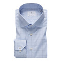 Fine Twill Modern Fit Dress Shirt with Mr. Crown Collar in Blue Check by Emanuel Berg