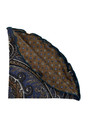 Luxury Brown and Blue Paisley Woven Silk Round Hanky By Hansen 1902