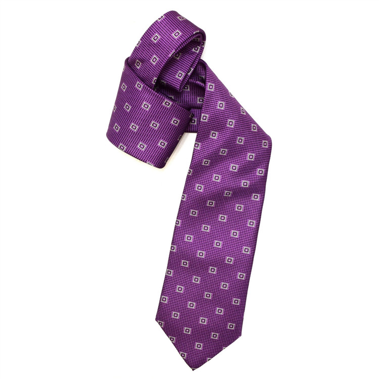 Best of Class Purple and Grey Geometric 'Carmel Print' Silk Tie by Robert Talbott